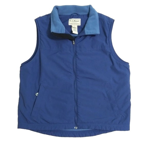 LL Bean Men's Large Nylon Softshell Full Zip Vest Jacket Fleece Lined Blue - Picture 1 of 9